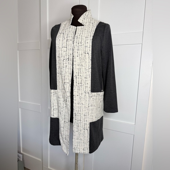 IC by Connie K Mandarin Neckline Long Jacket Open Front Coat - Picture 3 of 10